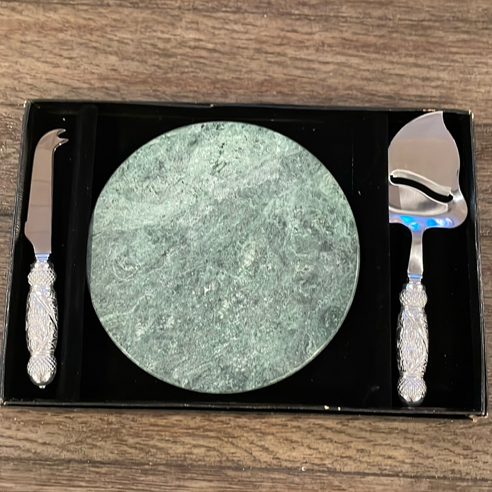 Arthur Court Designs Cheese Tray Set Marble Round Green